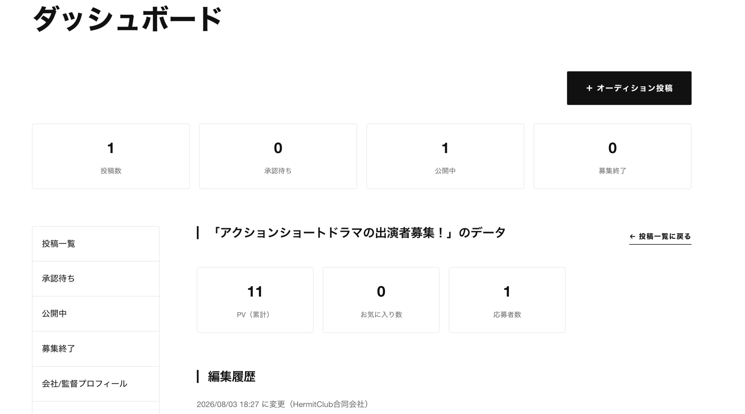 ダッシュボード画面